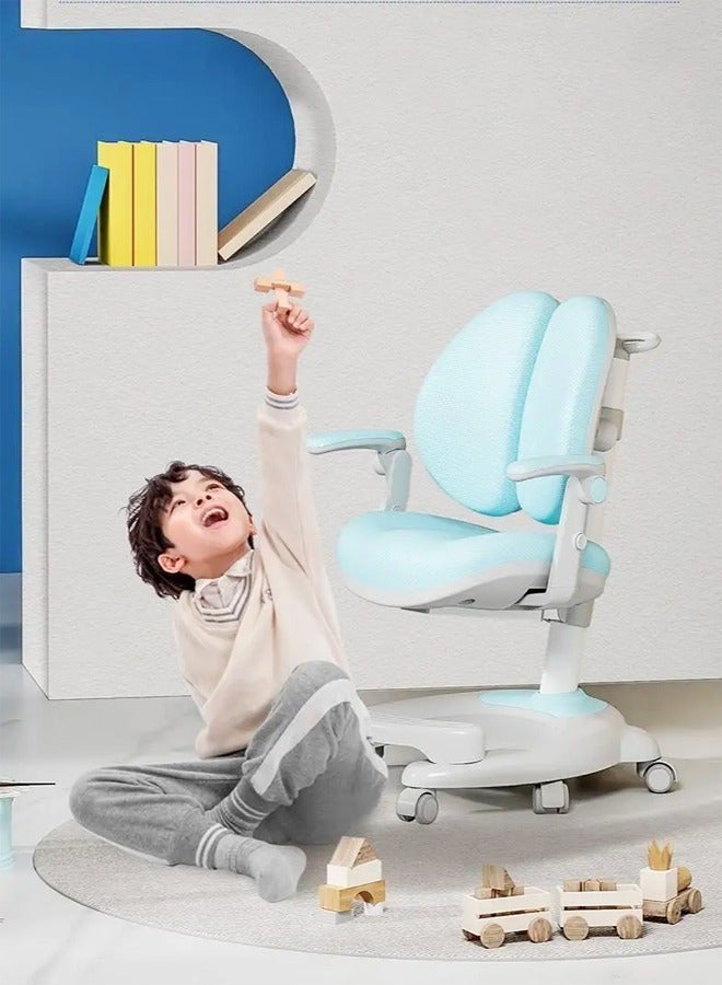 سي آند سي هوم كرسي دراسة للأطفال، كرسي مكتب كمبيوتر متعدد الوظائف، كرسي مكتب دوار للمهام قابل للتعديل كرسي دراسة للأطفال المنزلي مع ارتفاع قابل للتعديل ودعم قطني 64 × 52 × 90 سم أزرق - Image 3