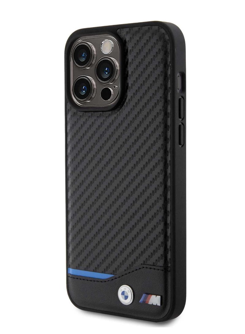 بي إم دبليو غطاء خلفي من الكربون M الكربوني لجهاز آيفون 15 برو / غطاء خلفي من الكربون / سهل الإغلاق / حماية من السقوط - أسود - Image 2