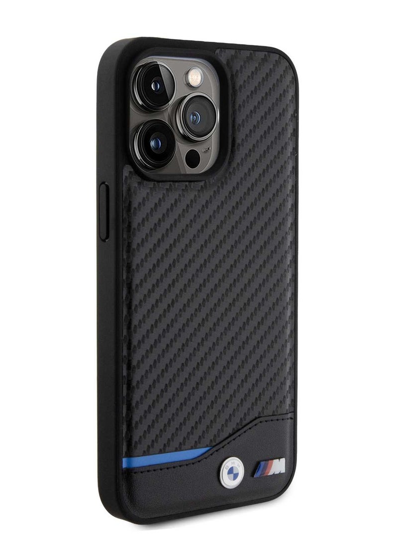 بي إم دبليو غطاء خلفي من الكربون M الكربوني لجهاز آيفون 15 برو / غطاء خلفي من الكربون / سهل الإغلاق / حماية من السقوط - أسود - Image 5