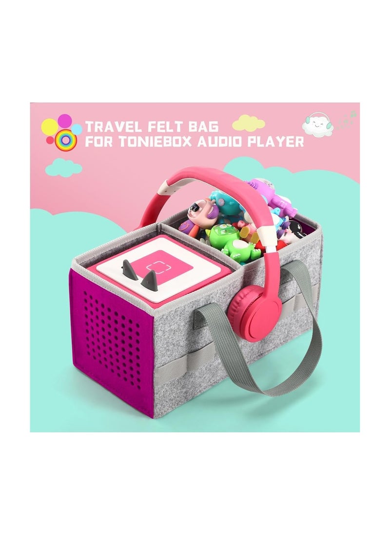 بينسو حقيبة حمل لمجموعة Toniebox المبتدئة وتماثيل Tonies، حقيبة قابلة للطي للعبة موسيقية من قماش اللباد أثناء السفر لملحقات Toniebox (أرجواني)  - Image 3