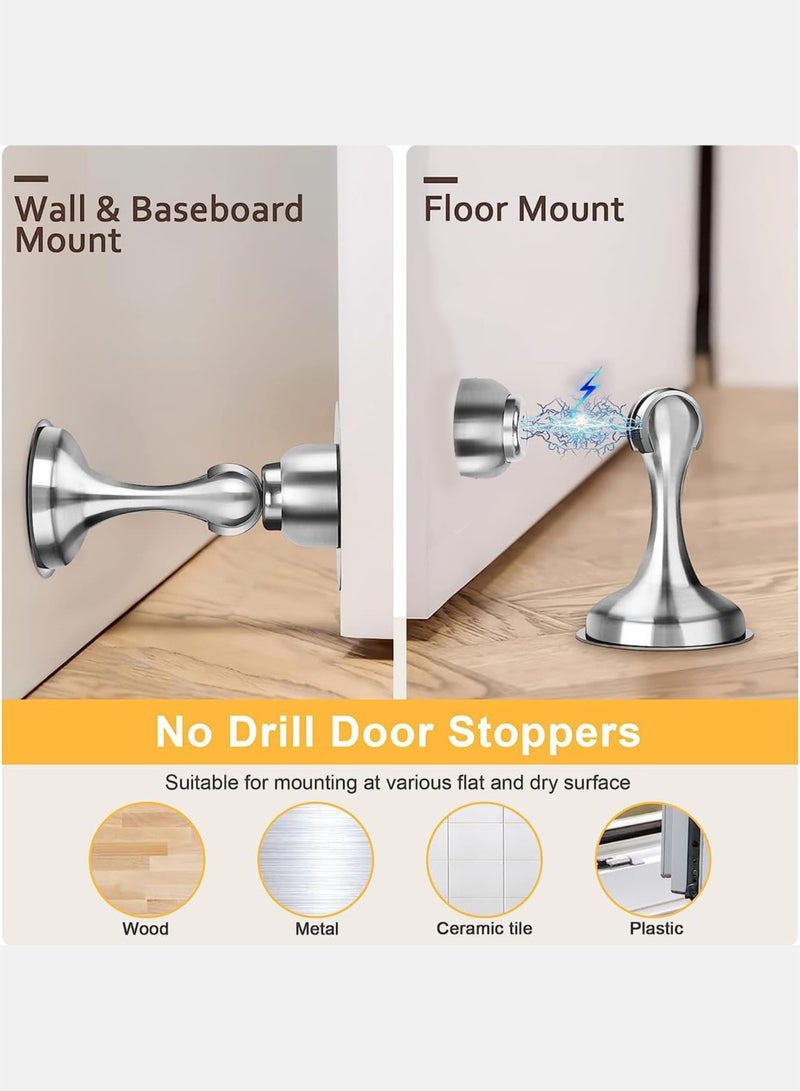 Magnetic Door Stoppers Stainless Steel Door Stops for Wall and Floor Mounting Door Holder Keep Door Open No Drilling Door Stop with 3D Adhesive Tapes Gray - Image 5
