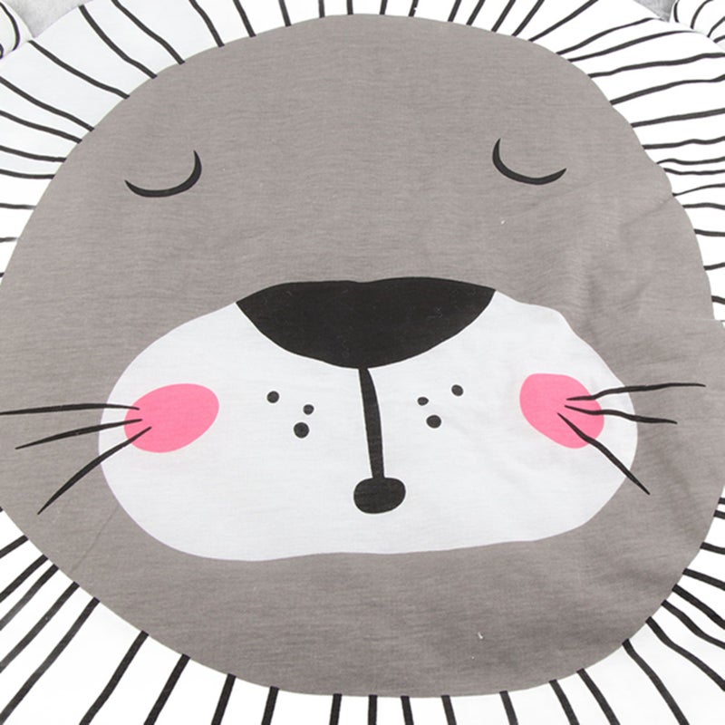 Cartton Animal Pattern Cotton Baby Toddler Play Mat Crawling Blanket Room Decor (Gray Lion) - Image 4