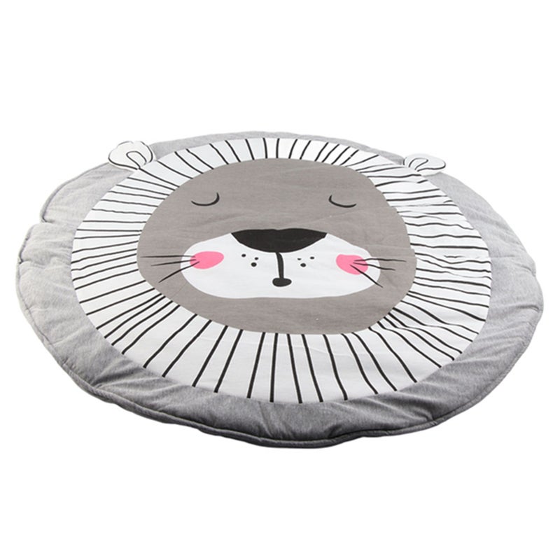 Cartton Animal Pattern Cotton Baby Toddler Play Mat Crawling Blanket Room Decor (Gray Lion) - Image 1