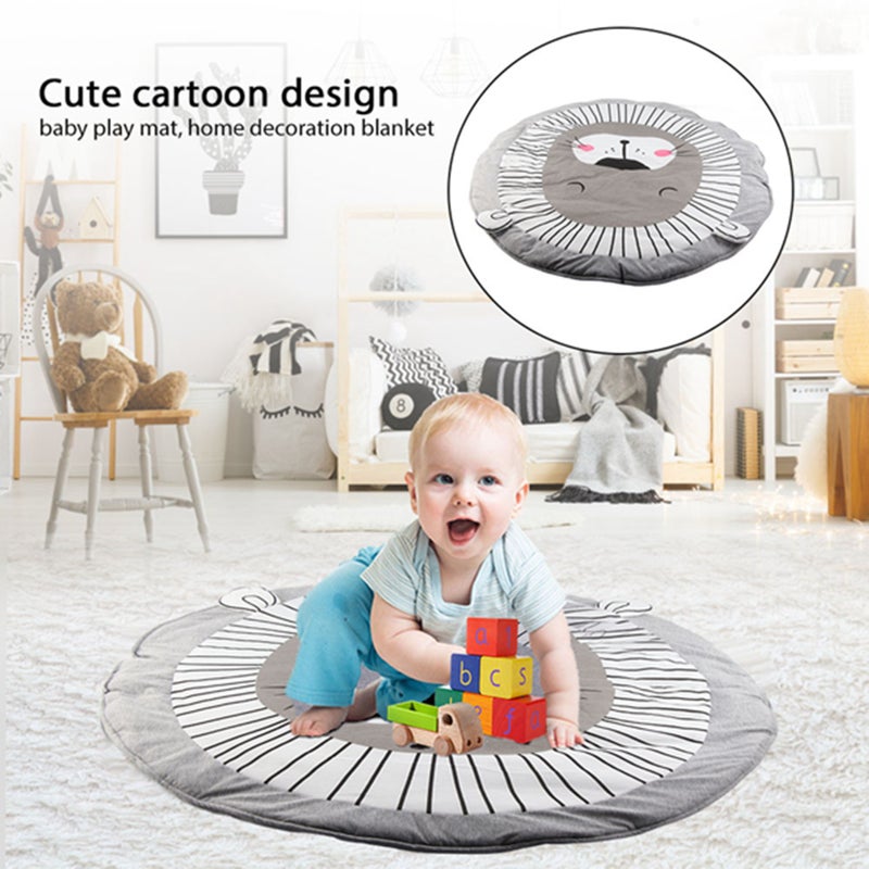 Cartton Animal Pattern Cotton Baby Toddler Play Mat Crawling Blanket Room Decor (Gray Lion) - Image 2