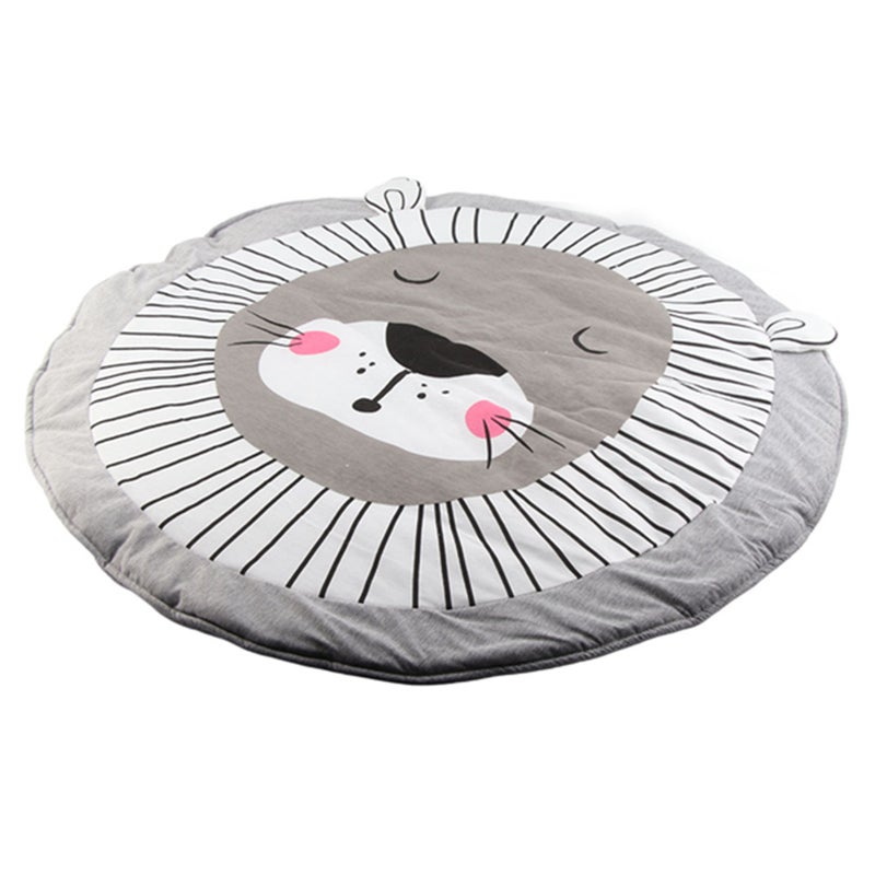 Cartton Animal Pattern Cotton Baby Toddler Play Mat Crawling Blanket Room Decor (Gray Lion) - Image 3