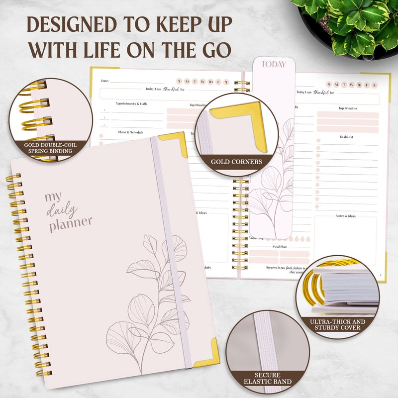 Decorably 120 Pages To Do Daily Planner Undated Notebook with Gold Corners, 6.4x8.5in Aesthetic Spring-Bound with Simplified Sections & Inspirational Quotes, Checklist, Contacts - Home, School, Office - Image 4