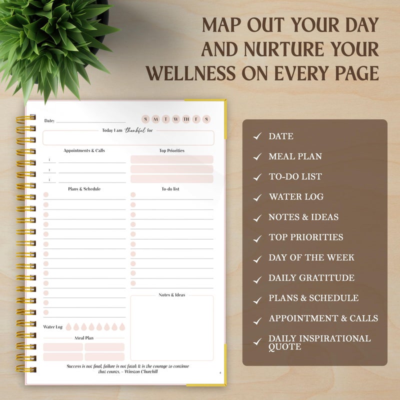 Decorably 120 Pages To Do Daily Planner Undated Notebook with Gold Corners, 6.4x8.5in Aesthetic Spring-Bound with Simplified Sections & Inspirational Quotes, Checklist, Contacts - Home, School, Office - Image 3