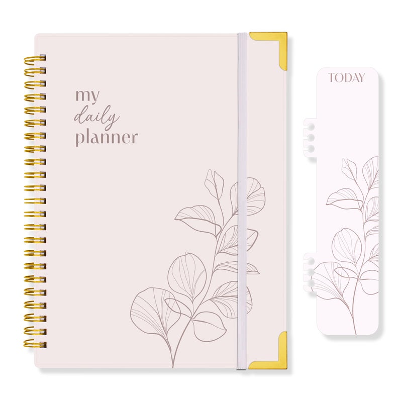 Decorably 120 Pages To Do Daily Planner Undated Notebook with Gold Corners, 6.4x8.5in Aesthetic Spring-Bound with Simplified Sections & Inspirational Quotes, Checklist, Contacts - Home, School, Office - Image 1