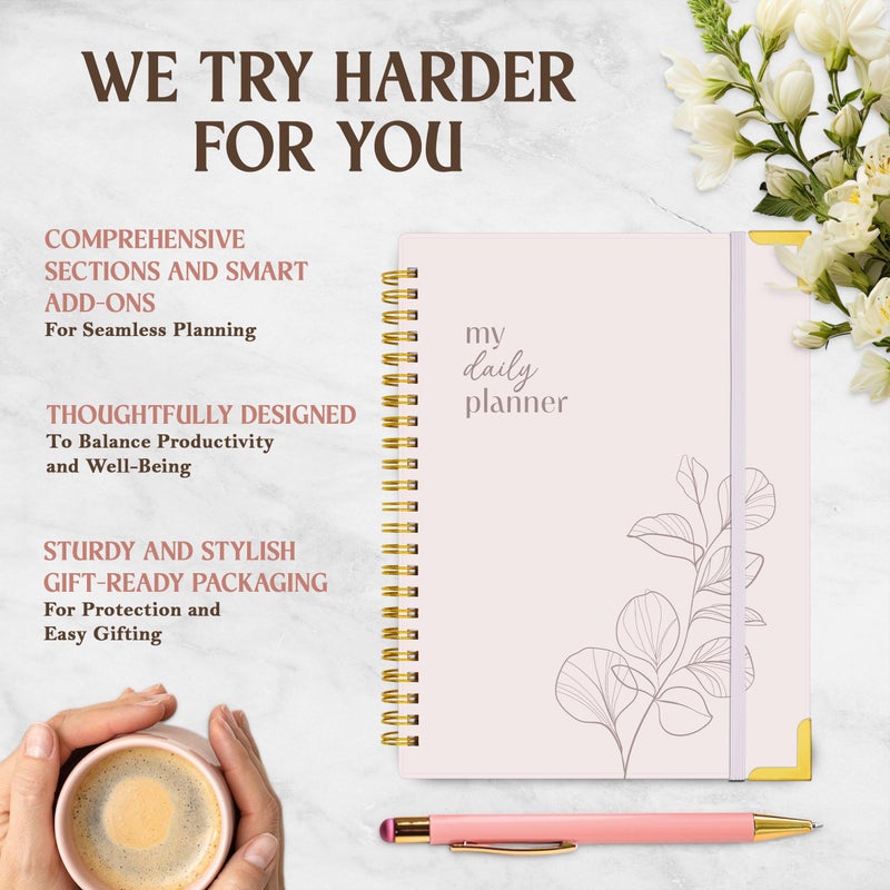 Decorably 120 Pages To Do Daily Planner Undated Notebook with Gold Corners, 6.4x8.5in Aesthetic Spring-Bound with Simplified Sections & Inspirational Quotes, Checklist, Contacts - Home, School, Office - Image 2