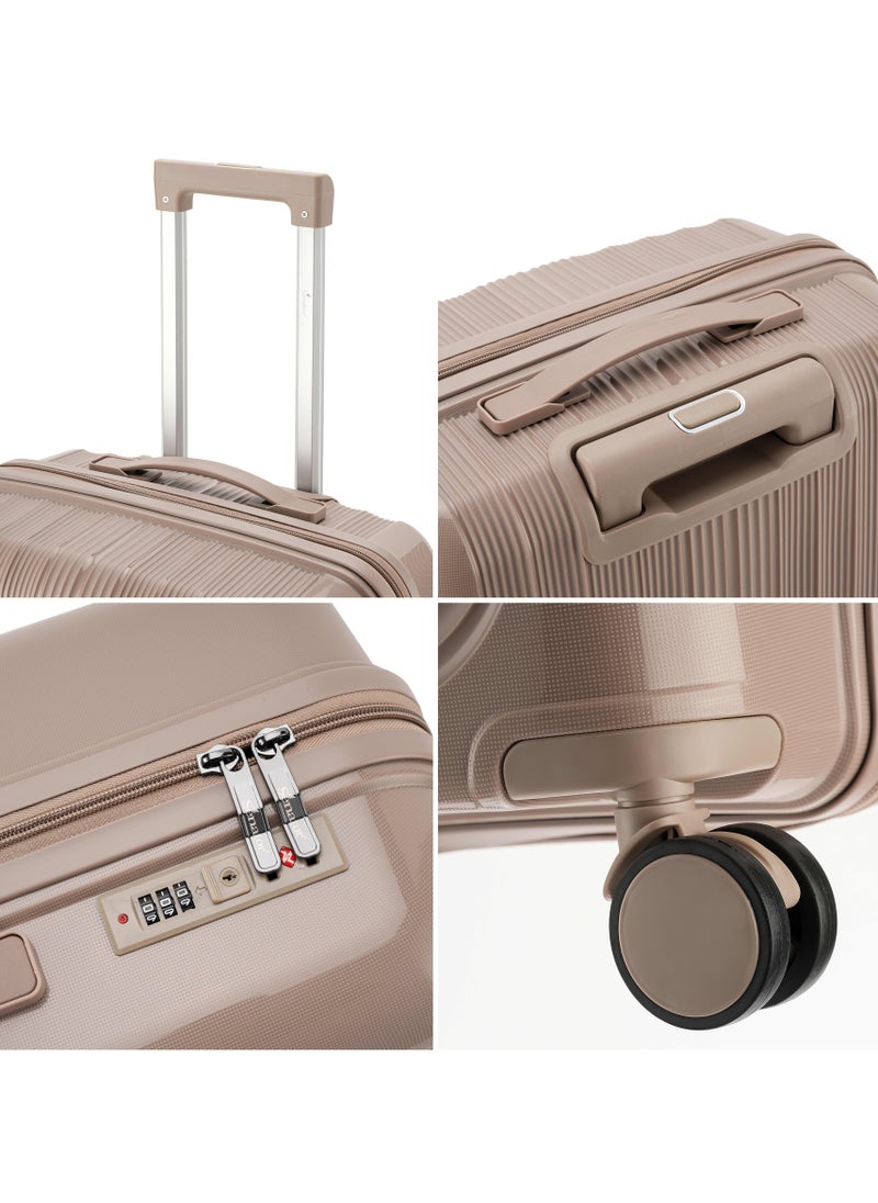SENATOR Unisex Hard Case Carry On Luggage Lightweight PP Fashion Trolley Luggage with 4 Double Spinner Wheel and 3-Digit Combination Lock KH1009 Khaki  - Image 3