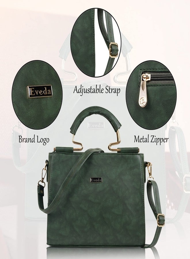 EVEDA Synthetic Leather Fancy Medium Satchel Crossbody Bag Purse Handbag For Women - Image 5