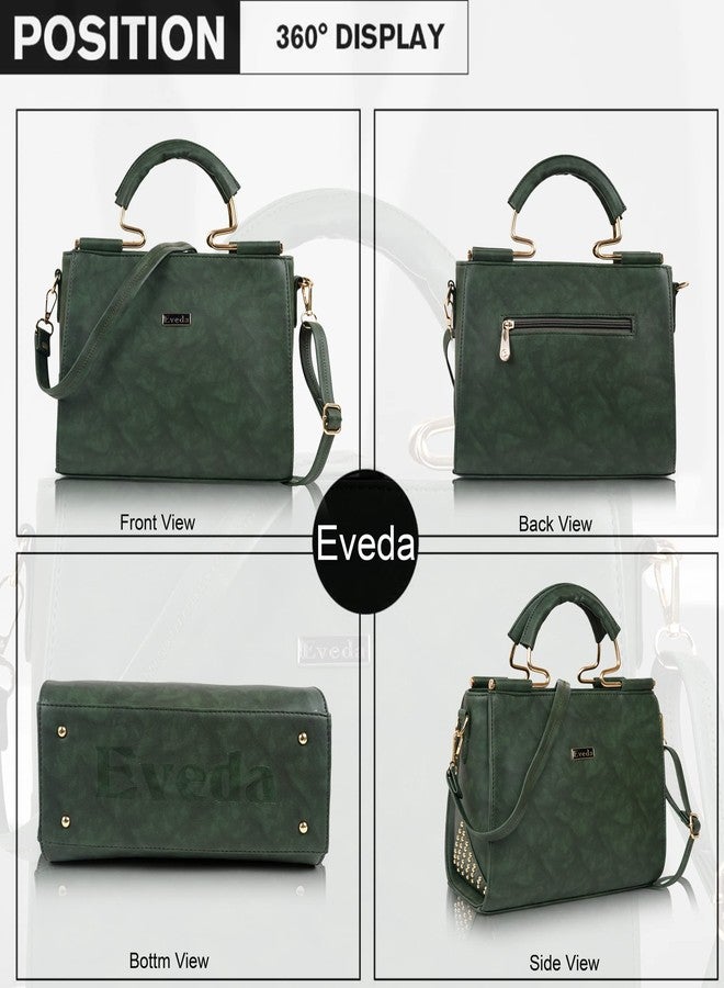 EVEDA Synthetic Leather Fancy Medium Satchel Crossbody Bag Purse Handbag For Women - Image 4