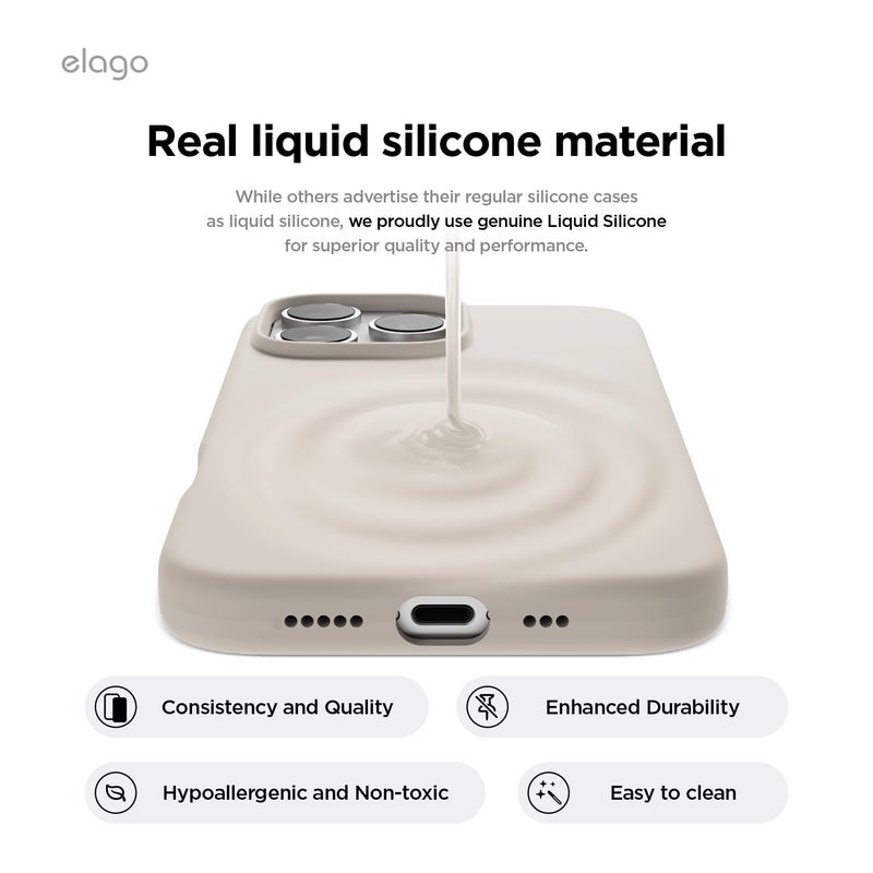 elago Magnetic Silicone Case Compatible with iPhone 16 Pro Case 6.3 Inch Compatible with All MagSafe Accessories - Built-in Magnets, Soft Grip Silicone, Shockproof [Stone] - Image 5