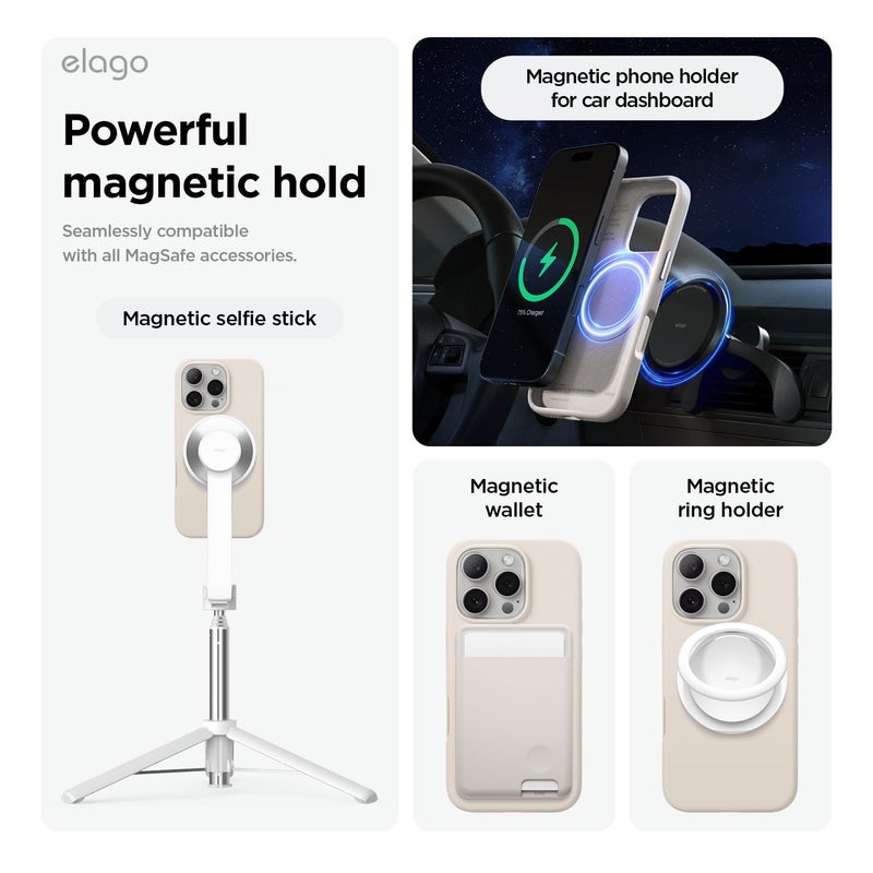 elago Magnetic Silicone Case Compatible with iPhone 16 Pro Case 6.3 Inch Compatible with All MagSafe Accessories - Built-in Magnets, Soft Grip Silicone, Shockproof [Stone] - Image 4