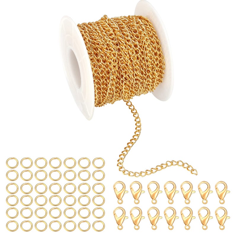 Forise 30 Feet Necklace Chains 3mm Twisted Links Chain for DIY Jewelry MakingNecklace Chains Set with 20Pcs Lobster Clasps 50Pcs Jump Rings