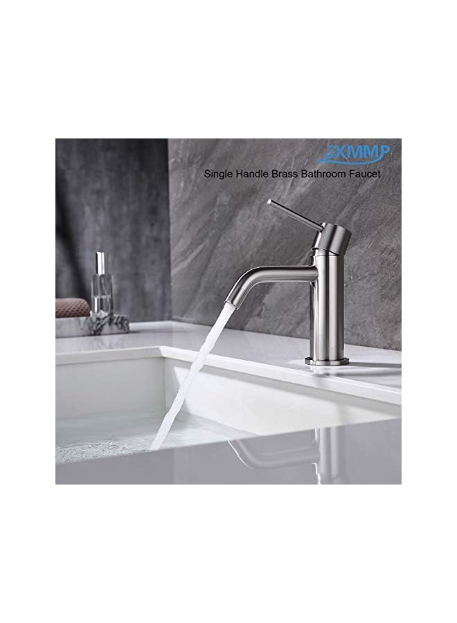 The Bros Single Hole Brass Bathroom Sink Faucet with Pop-up Drain Assembly & Faucet Supply Lines, Brushed Nickel Copper Single Handle Lavatory Basin Faucets Taps - Image 3