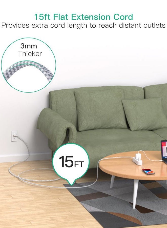 mifaso 15ft Extension Cord Surge Protector Long Extension Cord with 9 Outlets 3 USB Ports Extension Cord with Multiple Outlets USB Power Strip - Image 2