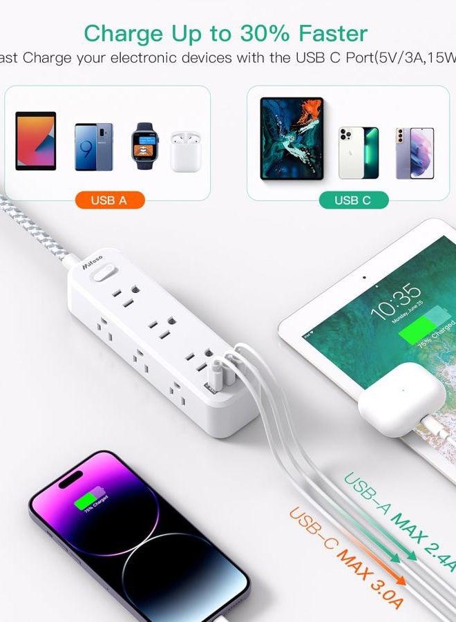 mifaso 15ft Extension Cord Surge Protector Long Extension Cord with 9 Outlets 3 USB Ports Extension Cord with Multiple Outlets USB Power Strip - Image 5