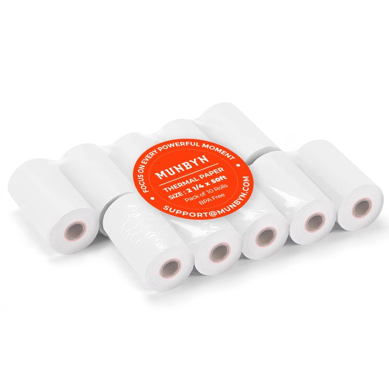 MUNBYN 2 1/4 x 50ft Thermal Paper (10 Rolls), BPA Free Receipt Paper, 58mm Thermal Receipt Papers Fits 58mm Mini Thermal POS Printer & Square Terminal Credit Card Machines - Image 1