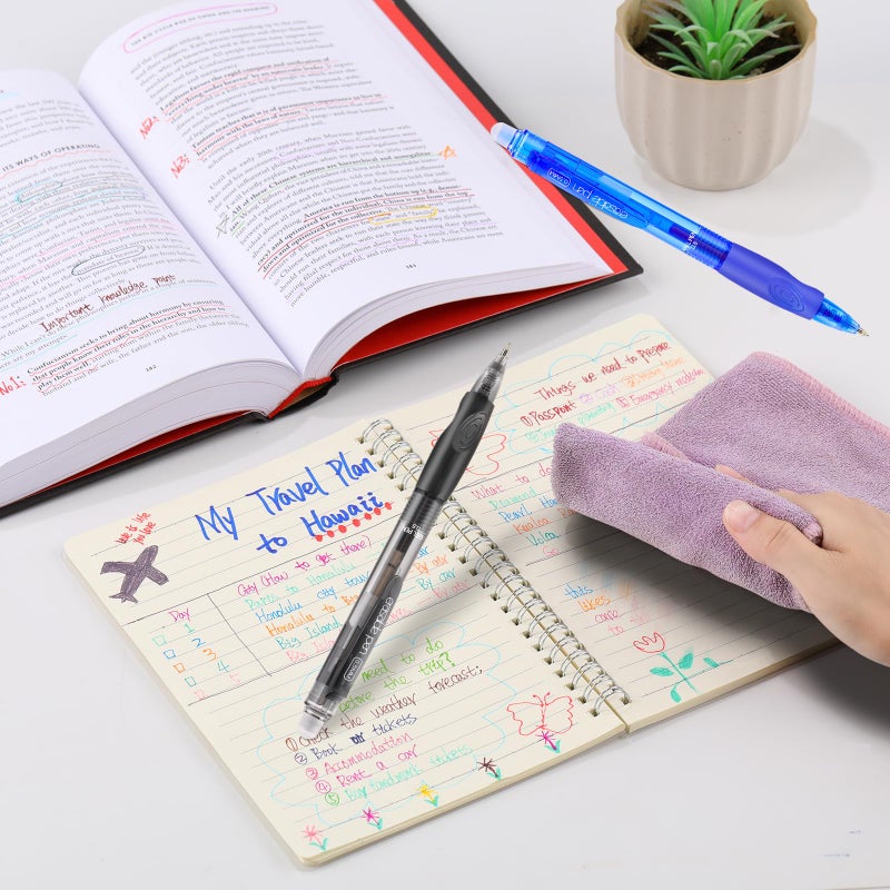 RIANCY 12 Pack Clicker Colored Erasable Gel Pens, 0.5mm Fine Tip, Multicolor & Assorted Ink with Eraser for Mistake Free Writing, Note Taking, Drawing, School & Office Supplies, Soft Grip - Image 2