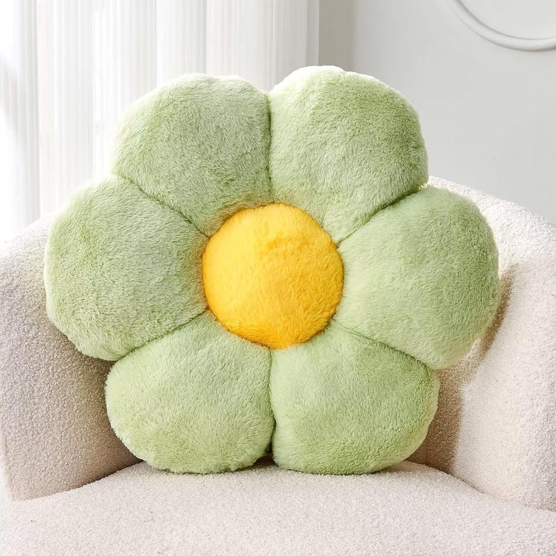 Kcvvcr Green Flower Shaped Throw Pillow with Faux Rabbit Fur, 14.9" Soft Plush Throw Pillow for Bedroom Living Room - Image 1