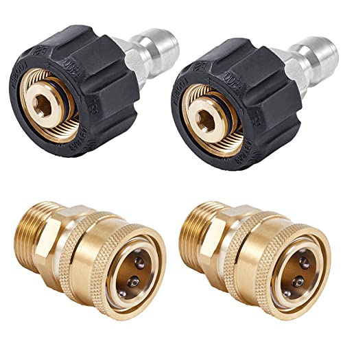 Raincovo Pressure Washer Quick Connect Fittings, M22 14mm to 3/8 Inch Hose Adapter, 4 Pieces - Image 1