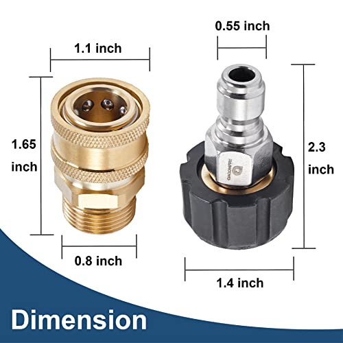 Raincovo Pressure Washer Quick Connect Fittings, M22 14mm to 3/8 Inch Hose Adapter, 4 Pieces - Image 4