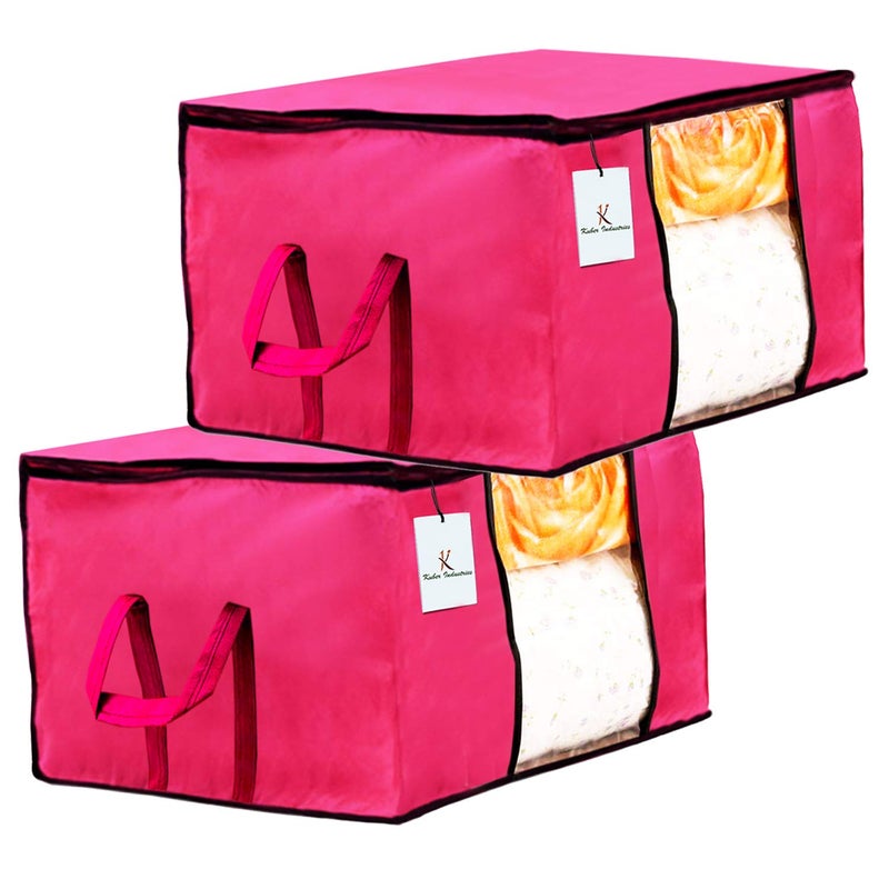 Kuber Industries Underbed Storage Bag Storage Organiser Blanket Cover Set of 2 Pink Extra Large Size - Image 1