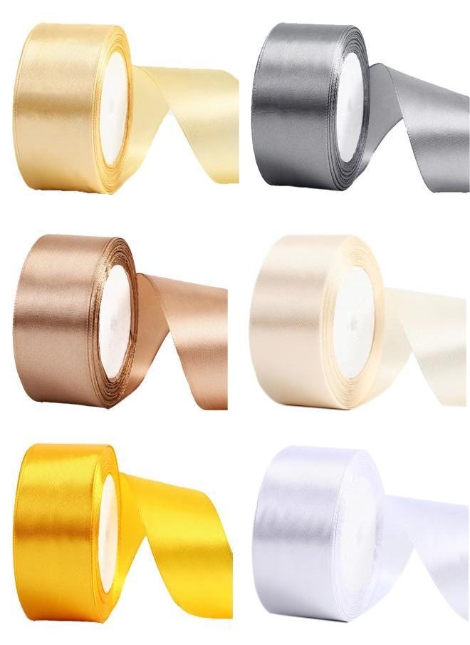 Zeemey 6 Roll Pack- 150 Yds Total Satin Ribbon Set - 1.57" Wide Polyester Ribbon for Gift Wrapping, Hair Bows, Floral Arrangements & Crafts, No Feathers, Assorted Colors  - Image 1