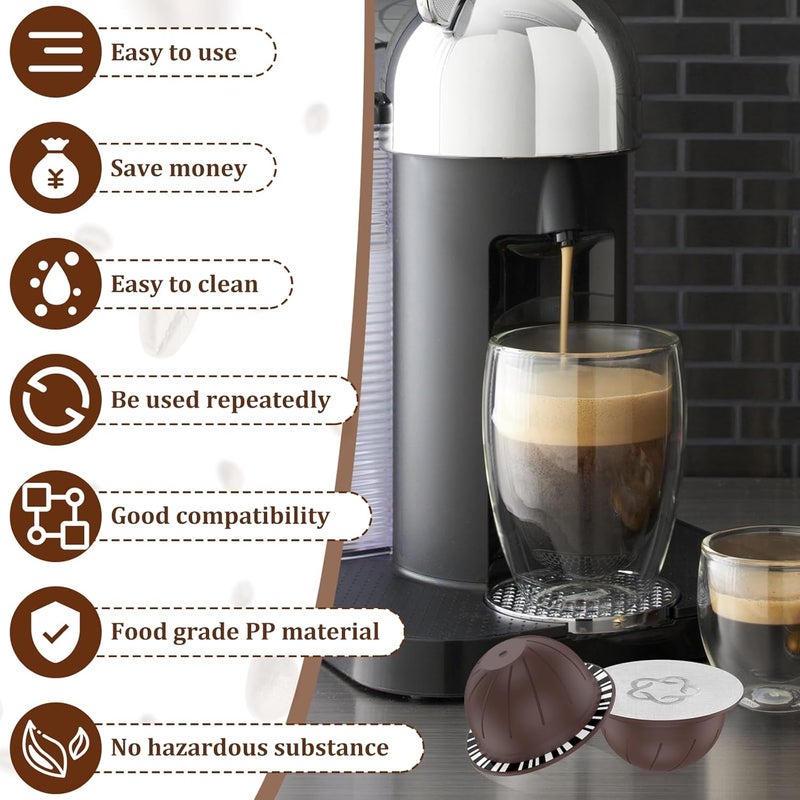 windforgecraft 5Pcs Reusable Coffee Capsules with 30 Aluminum Foil Lids Spoon and Brush Plastic Refillable Coffee Capsule Pods Food Grade PP Coffee Pods Compatible for GCA1 ENV 135 ENV 150 Coffee Machines (Coffee) - Image 3