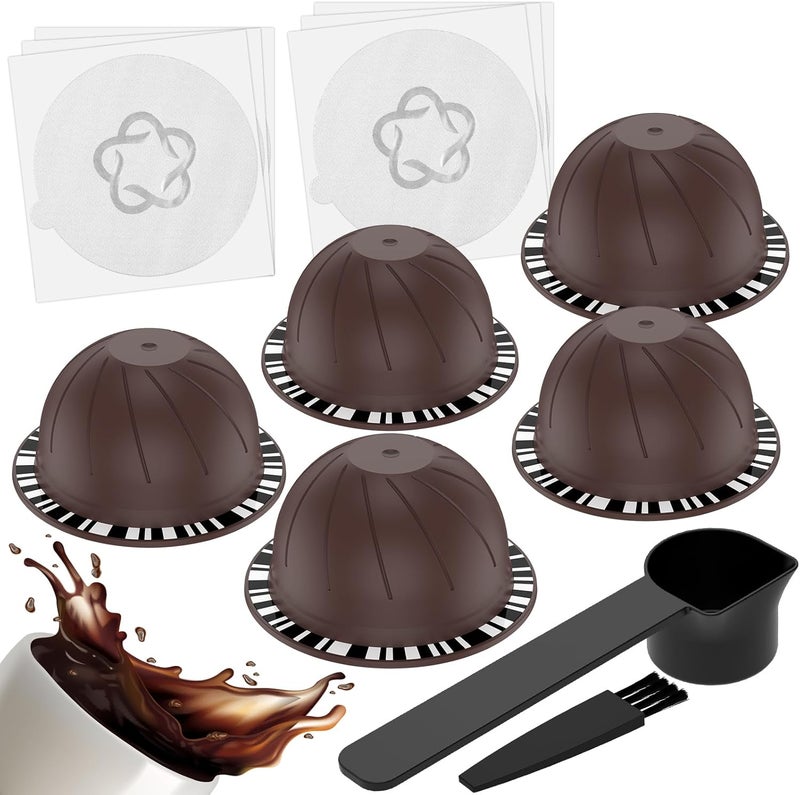 windforgecraft 5Pcs Reusable Coffee Capsules with 30 Aluminum Foil Lids Spoon and Brush Plastic Refillable Coffee Capsule Pods Food Grade PP Coffee Pods Compatible for GCA1 ENV 135 ENV 150 Coffee Machines (Coffee) - Image 1