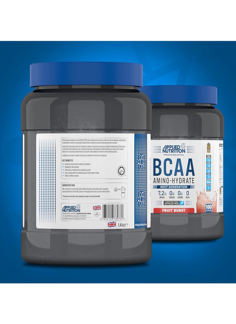 Applied Nutrition - Bcaa Powder Branched Chain Amino Acids Bcaas Supplement, Amino Hydrate Intra Workout And Recovery Energy Drink,1.4Kg - 100 Servings, Fruit Burst - Image 1