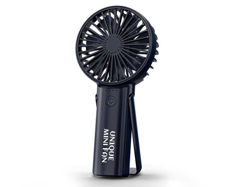 UN1QUE Mini Handheld Fan, 1800 mAh Rechargeable Portable Hand Fan with Stand, 3 Speeds Small Fan, Brushless Motor USB Fan for Home, Office, Kitchen, Travel Use For Women and Men (Navy blue) - Image 1