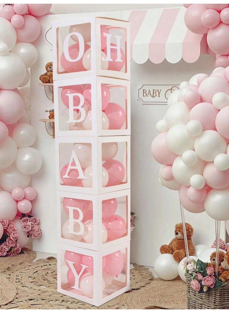 Baby Boxes with Letters, 5 transparent balloon boxes and 52 letters for   Birthday Wedding Baby Shower Decorations （Whte) - Image 3