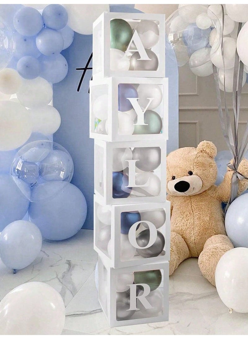 Baby Boxes with Letters, 5 transparent balloon boxes and 52 letters for   Birthday Wedding Baby Shower Decorations （Whte) - Image 5