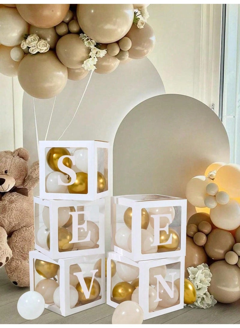 Baby Boxes with Letters, 5 transparent balloon boxes and 52 letters for   Birthday Wedding Baby Shower Decorations （Whte) - Image 2
