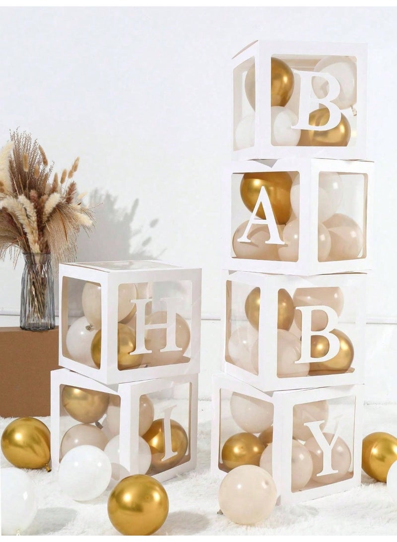 Baby Boxes with Letters, 5 transparent balloon boxes and 52 letters for   Birthday Wedding Baby Shower Decorations （Whte) - Image 1