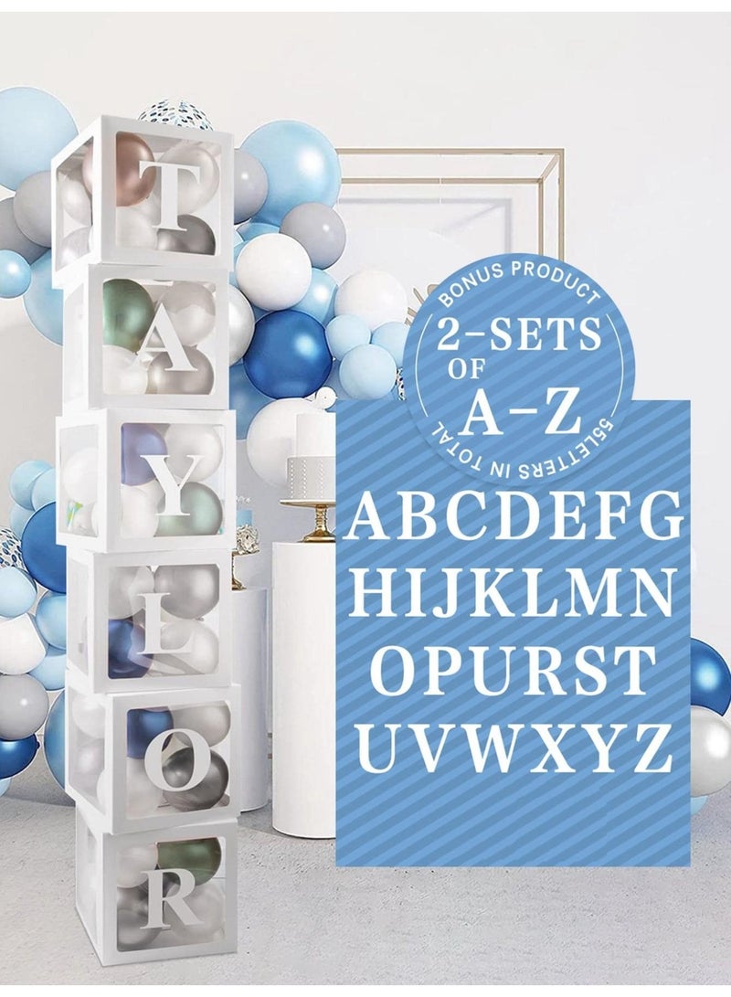 Baby Boxes with Letters, 5 transparent balloon boxes and 52 letters for   Birthday Wedding Baby Shower Decorations （Whte) - Image 4