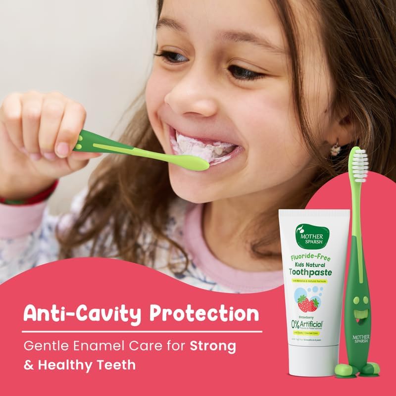 Mother Sparsh Fluoride-Free Kids Natural Toothpaste with Free Toothbrush - Strawberry Flavor, 50g - Image 5