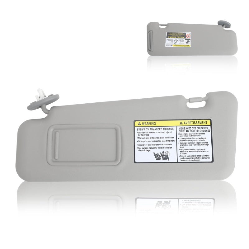 ZONFANT Grey Left Driver Side Sun Visor with Light and Mirror Without Sunroof Compatible with Toyota Vehicle 20082013 Highlander Replace7432048500B0