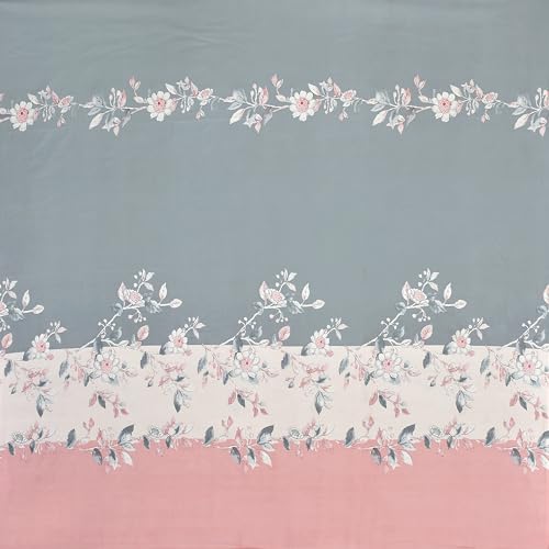 AMEYAA 350 Tc Cotton Feel Glace Cotton All Around Elastic Floral Fitted Bedsheets King Size|Premium Super Soft Fitted Bedsheet King Size For Double Bed|Fits Up To 8 To 10 Inches,78 X 72 Grey&Pink - Image 2