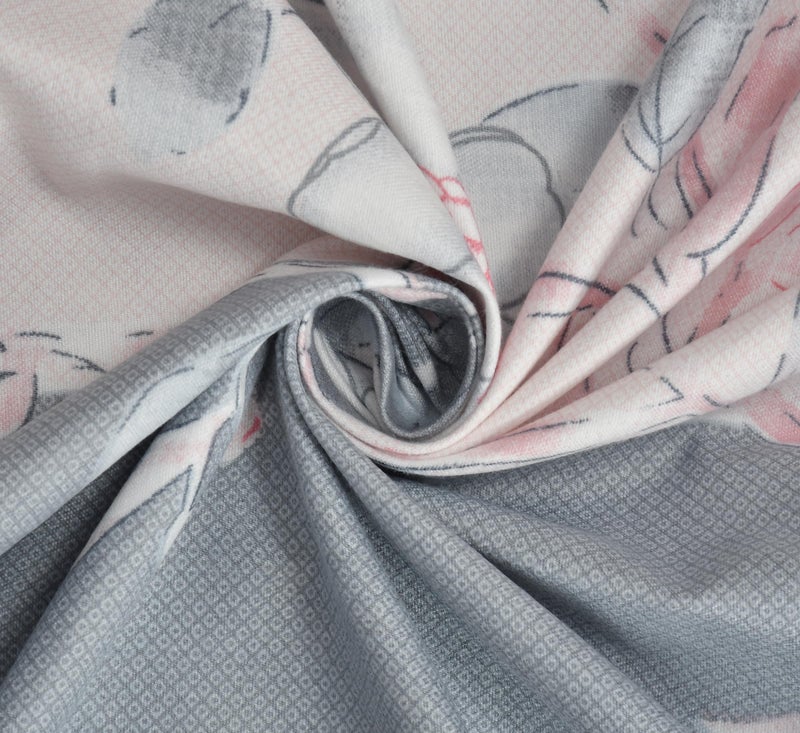 AMEYAA 350 Tc Cotton Feel Glace Cotton All Around Elastic Floral Fitted Bedsheets King Size|Premium Super Soft Fitted Bedsheet King Size For Double Bed|Fits Up To 8 To 10 Inches,78 X 72 Grey&Pink - Image 3