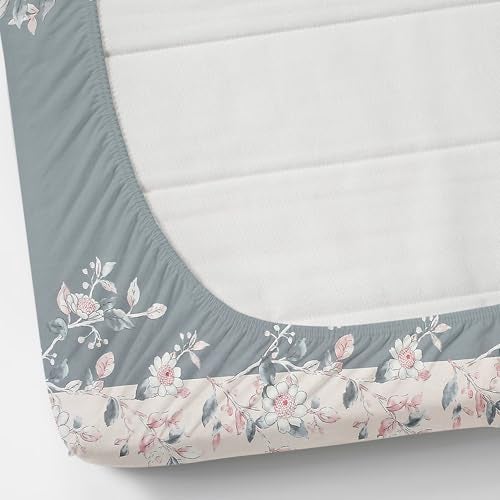 AMEYAA 350 Tc Cotton Feel Glace Cotton All Around Elastic Floral Fitted Bedsheets King Size|Premium Super Soft Fitted Bedsheet King Size For Double Bed|Fits Up To 8 To 10 Inches,78 X 72 Grey&Pink - Image 4