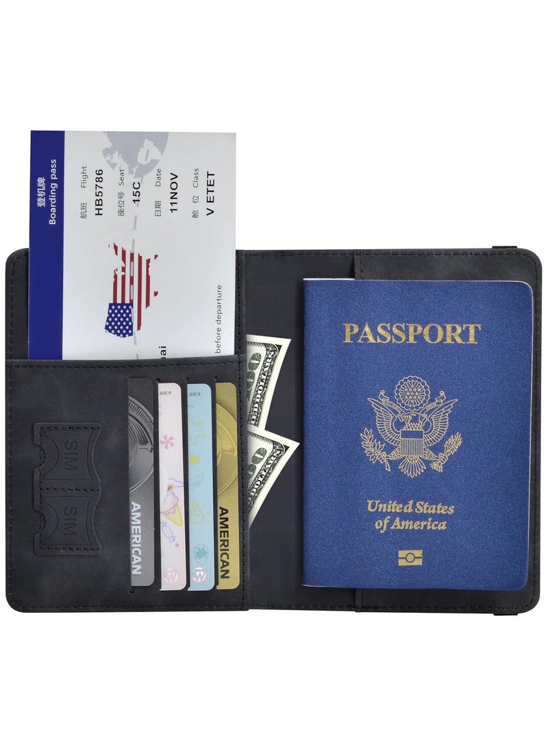Passport Holder, Passport Cover with Credit Card Slot and Boarding Pass Slot Combo, Passport Wallet Case Book Travel Must Have, RFID Blocking Leather Travel Accessories, Black  - Image 3