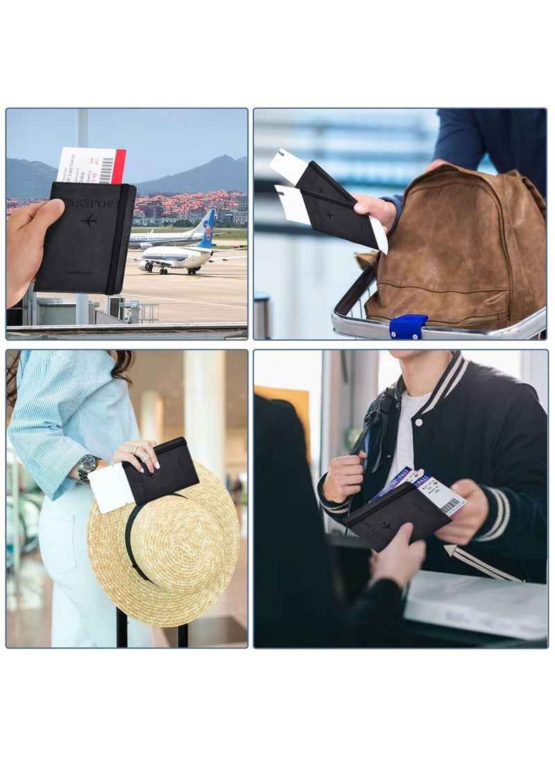 Passport Holder, Passport Cover with Credit Card Slot and Boarding Pass Slot Combo, Passport Wallet Case Book Travel Must Have, RFID Blocking Leather Travel Accessories, Black  - Image 5