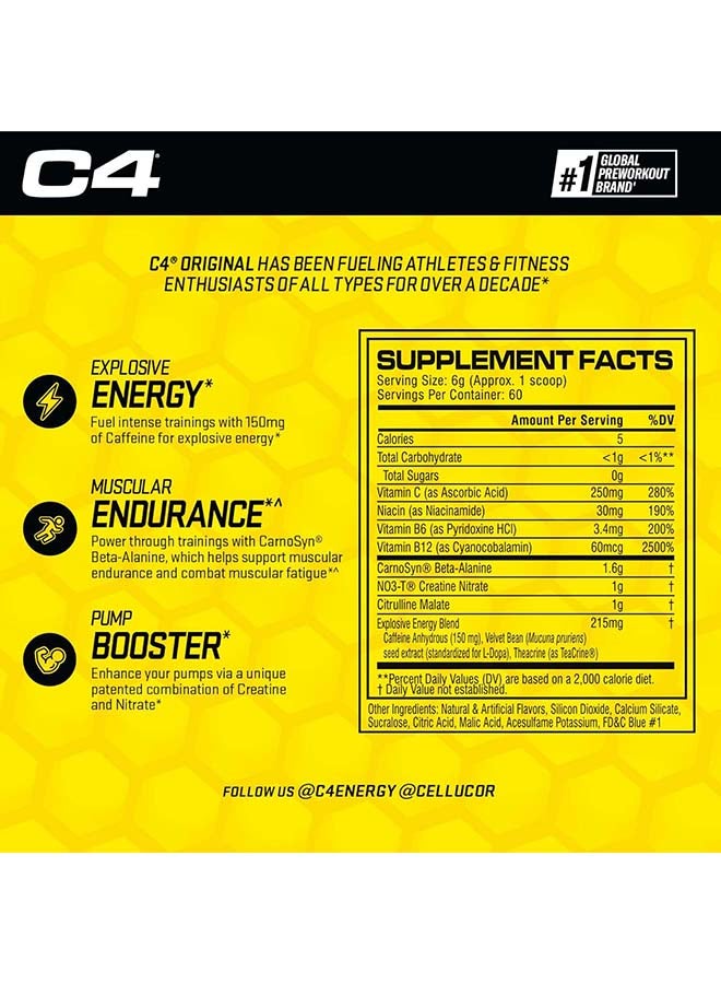 C4 Original Explosive Pre-Workout - Icy Blue Razz - 60 Servings 390 Gm