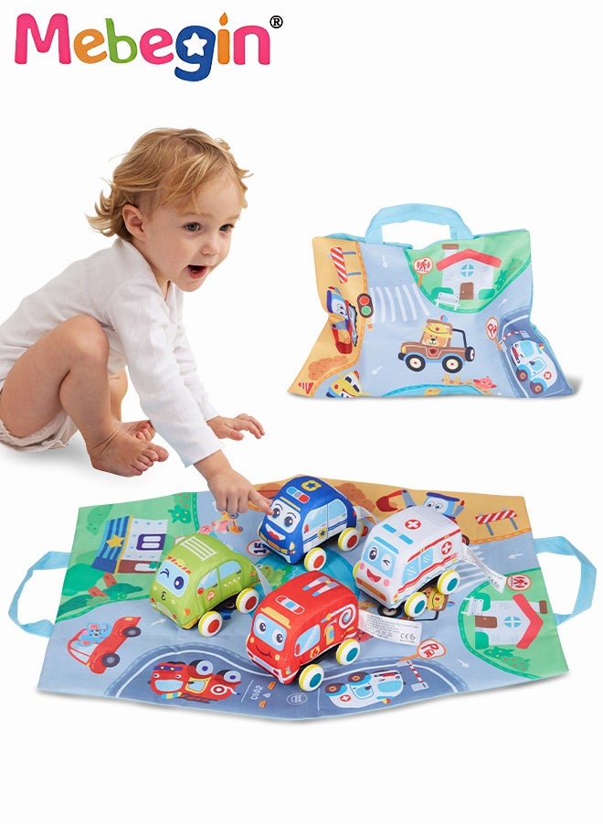 MEBEGIN 5PCS Pull Backtoys Car Set with A City Map, Vehicles Toys Playset with Storage Bag, Easy to Carry and Storage, Fun Travel Toy, Early Educational Toys, No Batteries Needed, Ideal Gift for Toddlers  - Image 1