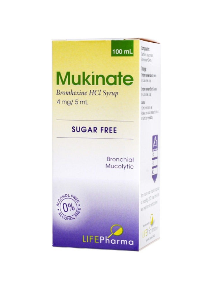 Mukinate Syrup 4mg/5ml 100ml –  Allergy Relief & Respiratory Support Oral Syrup for Cold and Cough Care