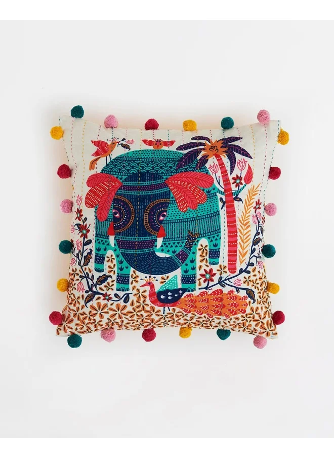 Chumbak Galle Elephant 16" Gondh Cushion Cover