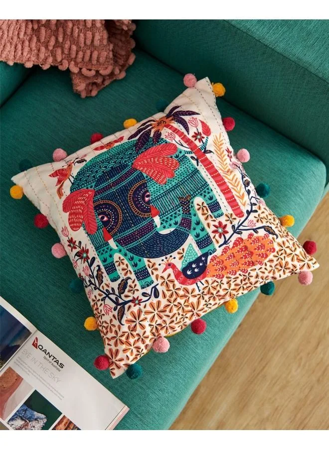 Chumbak Galle Elephant 16" Gondh Cushion Cover